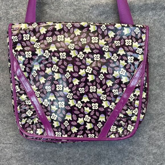 VERA BRADLEY Shoulder Purple Plum Petals Floral Frill Vinyl Messenger Bag NWOT - Picture 1 of 15
